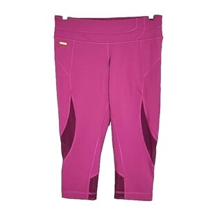LOLË Pink Crop  Leggings Mesh Detail 17" Inseam 4 Way Stretch UPF 50+ Sz Medium